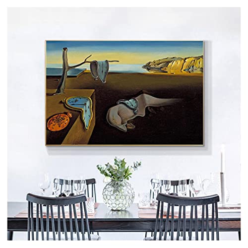 KDXAOBEI Lienzo impreso pintura Salvador Dali de relojes de memoria póster surrealista cuadros artísticos de pared para sala de estar decoración del hogar 90x140cm (35x55in) sin marco