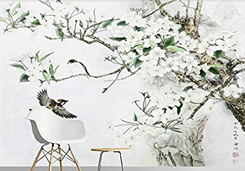 Papel pintado a mano con flores y pájaros, hojas verdes, papel tapiz para baño, papel tapiz para dormitor TV Pared Pintado Papel tapiz de 3D Decoración dormitorio Fotomural sala mural-400cm×280cm
