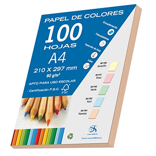 DOHE 30194 - Pack de 100 papeles A4, 80 g, color naranja pastel