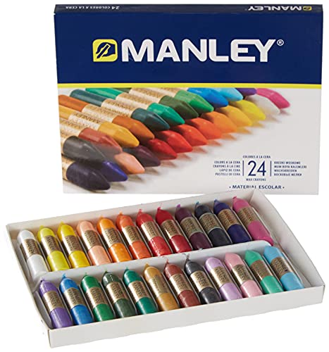 Ceras Manley 24 Unidades - Caja de Cera Profesional y Ceras para Niños - Ceras de Colores para Material Escolar - Blandas, Fabricación Artesanal