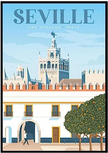 BAAROO Sevilla España Viajes Carteles e impresiones Dibujos animados modernos Lienzo Pintura Paisaje Arte de la pared para sala de estar Decoración para el hogar Imágenes 50x70cm X1 Sin marco