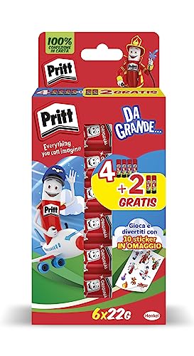 Pritt 6 barras de pegamento de 22 g para niños, seguro y fiable, pegamento Pritt para manualidades y manualidades, con una fuerte sujeción para uso escolar y oficina, 6 barras de 22 g