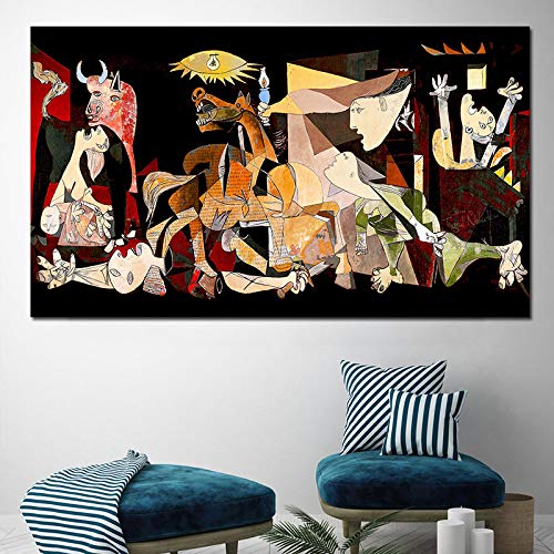 Picasso Guernica Vintage Clásico Alemania Figura Lienzo Impresión Arte Póster POP Arte de pared Imágenes para decoración del hogar 60 x 123 cm con marco