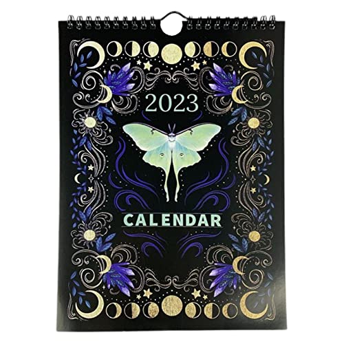 Calendarios de Animales misteriosos Calendario Lunar 2023 Bosque Oscuro Aguatinta Calendarios para Colgar en la Pared con 12 Ilustraciones Originales, Rueda de Fase Astrología Decoración artística