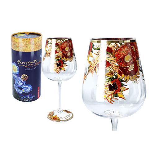 CARMANI - Preciosas copas de vino decoradas con pintura de girasoles de Vincent Van Gogh 450 ml
