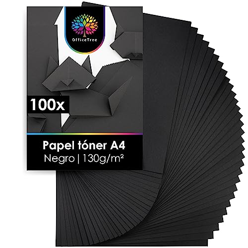 OfficeTree 100 Hoja de papel de color Negro A4-130g/m² niños cartulina para para hacer manualidades, diseñar