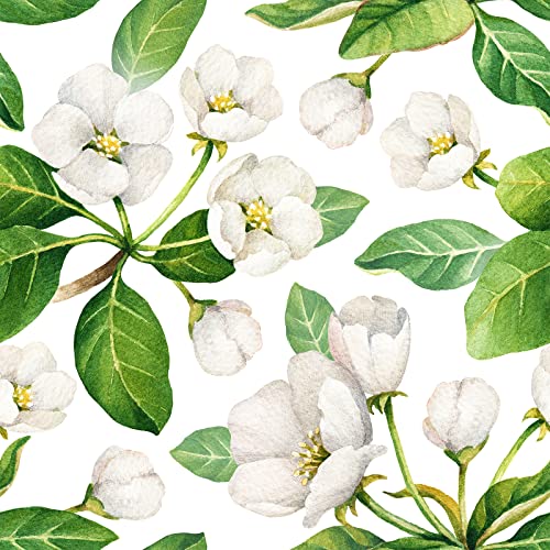 VEELIKE Papel Pintado Flores Blancas Papel Pared Hojas Tropicales Papel Adhesivo para Muebles Fotomural Acuarela Papel Autoadhesivo Pared Floral Papel Tapiz Naturaleza Dormitorio Salon 44,5cm x 300cm