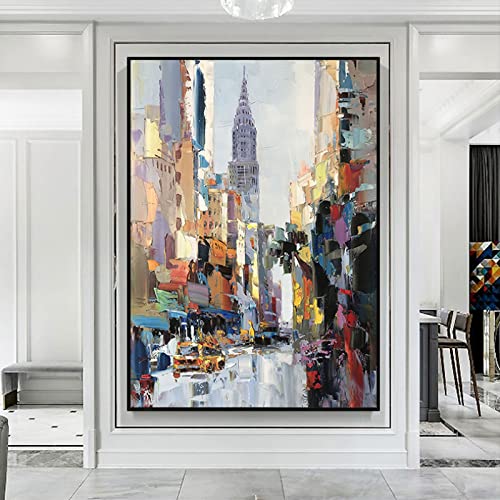 Warsoniod Pintura al Óleo sobre Lienzo Extra Grande - Edificio De la Ciudad Abstracto Moderno Cuadro De Arte De Pared Pintado a Mano - Sala De Estar Comedor Oficina Porche Decoración Obra