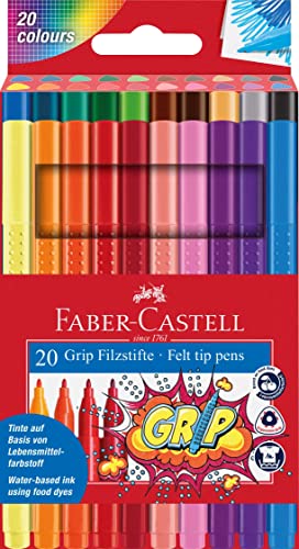 Faber-Castell 155320 - Caja con 20 rotuladores Grip de distintos colores. Cuerpo con forma triangular y punta fina