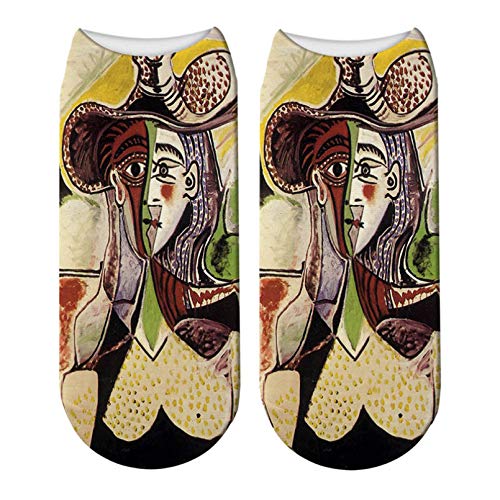 LWHRKSJC Calcetines cortos 3D Calcetines de pintura al óleo de Picasso impresos en 3D, calcetines de tobillo con pintura abstracta divertida para mujer, calcetines novedosos de Picasso The Dream