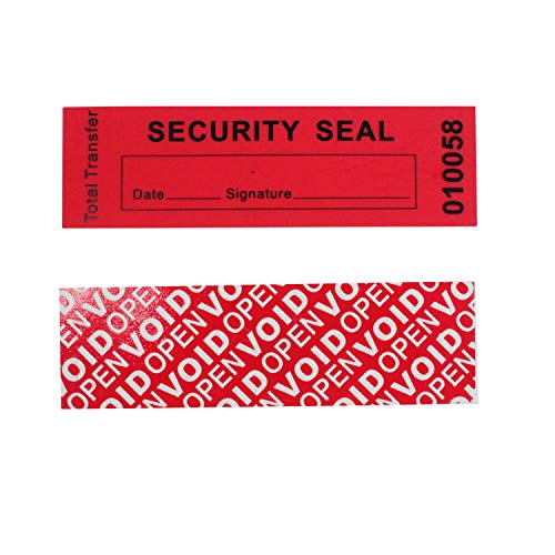 Grupo TamperSeals – 100 unidades, 30 x 90 mm, color rojo, 100% transferencia total a prueba de manipulaciones, etiquetas y sellos vacíos con números de serie