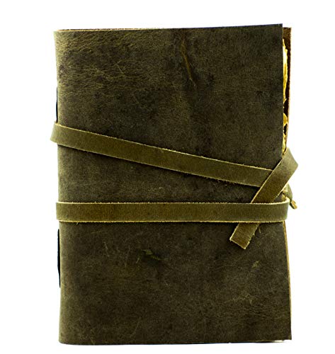 OVERDOSE Diario de cuero vintage con papel quemado Deckle Edge hecho a mano, cuaderno de bocetos de sombras, tamaño Marrón 12 x 17 cm