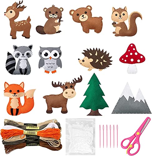 Victse Kit Costura para Niños, Set de Manualidades de Coser Fieltro, Juego de Manualidades Coser Kit Manualidad de Coser Fieltro con Aguja de Coser, Hilo de Bordar, Apto para Principiantes (Animales)