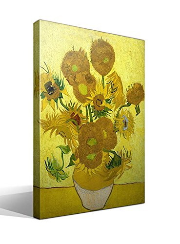 Cuadro wallart - Sunflowers - Girasoles de Vincent Willem van Gogh - Impresión sobre Lienzo de Algodón 100% - Bastidor de Madera 3x3cm - Ancho: 75cm - Alto: 55cm