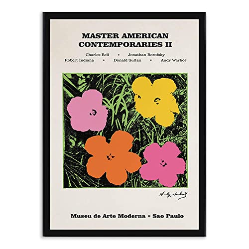 Andy Warhol Famosos Pared Arte Colorido PláTano Flor Poster Pop Arte Ganado Lienzo Pinturas CláSico Obra De Arte Cuadro Moderno Impresiones Sala De Estar Decoracion E7 /Negro A4 Con marco