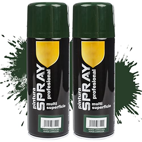 Etrexonline Pintura Spray Multicolor Profesional 400ml Adecuado Metal Madera y Plástico - Color Verde Carruajes (Paquete de 2)
