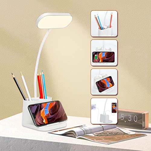 owwasd Lampara LED Escritorio , Flexo de Escritorio, La luz natural protege los ojos, Lampara led Escritorio regulable con puerto de carga USB, 3 Modos, 8 Niveles de Brillo (Con salida USB)