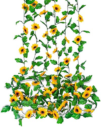 Ouddy Daily Guirnalda de Girasol Artificial de 6 Piezas, Guirnalda de Flores Colgante de Girasol Artificial para Jardín, Sala de Estar, Decoración de Patio Trasero
