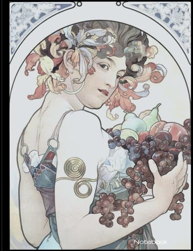 Notebook Vintage Alphonse Mucha Fruit Theme Cover: 8 1/2 x 11 100 Pages Lined Notebook, Journal, Diary, Cahier