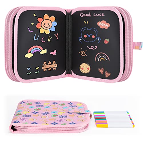 Tarnel Tabla de Dibujo Portátil para Niños, Tablero de Dibujo de Graffiti, Libro Pizarra Reutilizable, Doodle Juguetes de Dibujo para Niños con 12 Plumas de Colores 14 Página