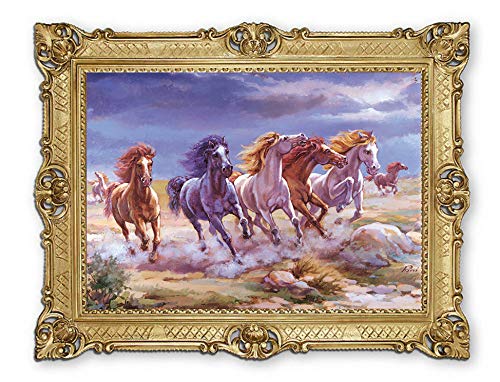 Lnxp - Marcos barrocos, 90 x 70 cm, artista, Rini ́ ́ ́ ́ ́ de caballos en libertad ¨ ́ ́ ́ ́ ́ cuadro barroco antiguo Repro Renaissance
