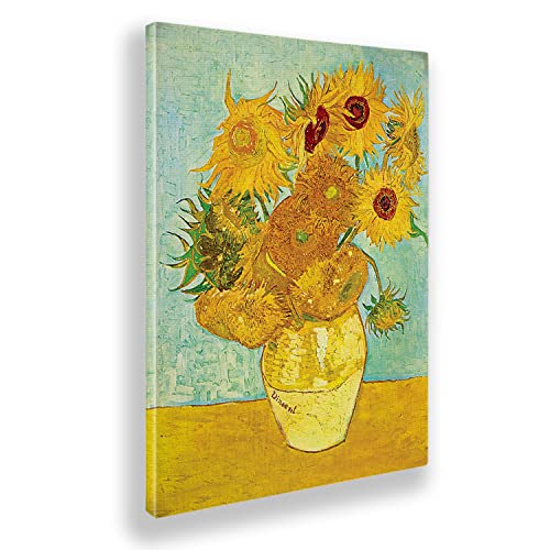 Giallobus - Cuadro - Vincent Van Gogh - Girasoles - Lienzo - 50x70 - Listo para Colgar - Cuadros Modernos para el hogar