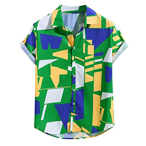 Yowablo Camisas Blusa Hombre Multi Color Bultos Bolsillo en el pecho Manga Corta Dobladillo Redondo Suelto, 11verde, XXL