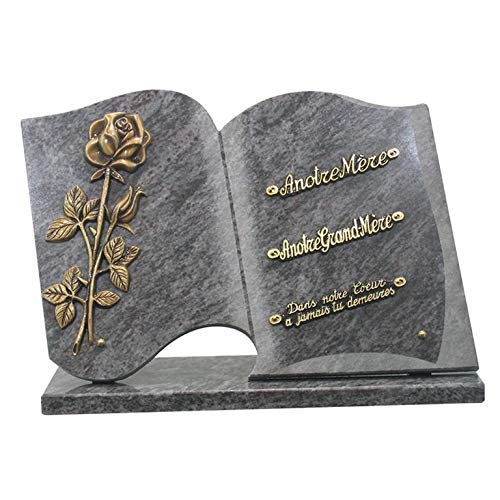 Placa de funerario | placa de mortuario | placa personalizada | Placa funeraria personalizable | Placa de Granito Libro y Rosa | 2 Inters | Tarn | Francia | 30 cm