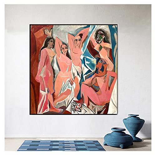 de Picasso Pintura en lienzo Reproducciones de obras de arte Pósteres Cuadro de arte de pared para sala de estar Famoso Les Demoiselles d'Avignon 50x50cm Sin marco