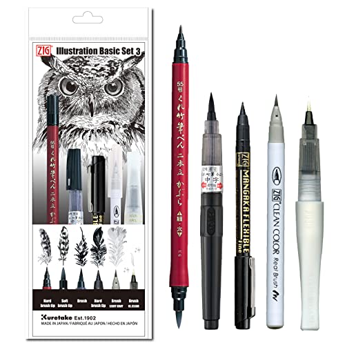 Kuretake ZIG Inktober - Juego de 3 piezas para dibujo de manga, letras y caligrafía, calidad de artista profesional, fabricado en Japón