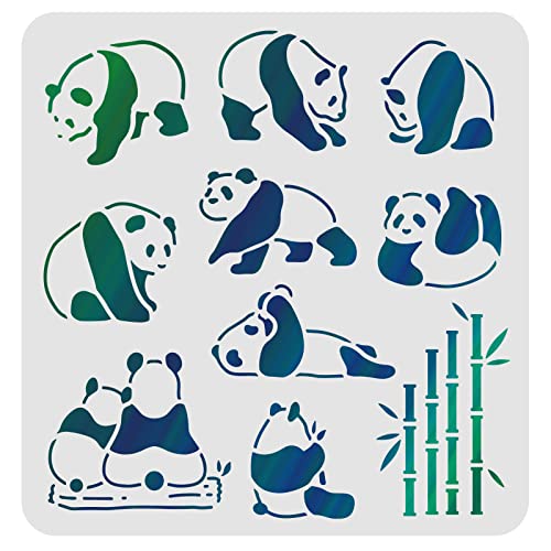 FINGERINSPIRE Plantillas de dibujo de panda y bambú de 30 x 30 cm, plantillas de panda de plástico para decoración de panda, plantillas cuadradas para pintar sobre madera, suelo, pared y tela