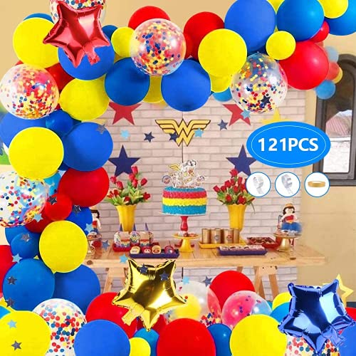 Carnival Circus Kit de Arco de Guirnalda de Globos,Kit de Arco de Globos con Globos de Látex Amarillo Azul Rojo Globos de Confeti Multicolores para Carnaval Fiesta Boda Cumpleaños Decoración