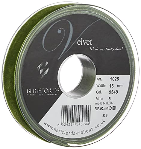 Berisfords - Cinta de Terciopelo, Terciopelo, Verde Musgo, 10.2 x 2.1 x 10.2 cm