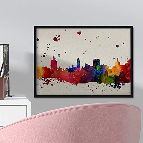 Nacnic Lámina Ciudad de Valencia. Skyline Estilo Acuarela y explosión de Color. Poster tamaño A3 Impreso en Papel 250 Gramos y tintas de Decoración del hogar. Diseño al Mejor Precio.