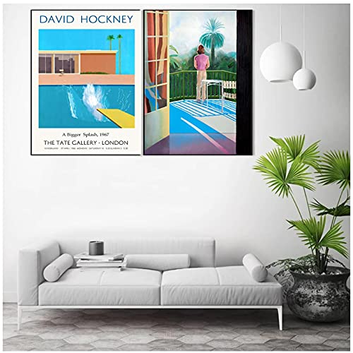 QIAOB Pintura en Lienzo, Obras de la Piscina de David Hockney, Personajes de la exposición, Cartel Retro, decoración del hogar, Sala de Estar, sin Marco