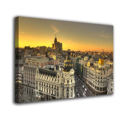 Cuadro Lienzo Canvas Madrid Soleado Gran Via Metropolis – Varias Medidas - Lienzo de Tela Bastidor Madera de 3 cm - Impresion Alta resolucion (60, 40)