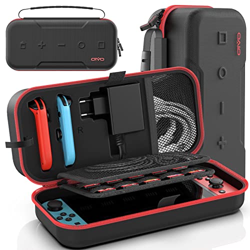 OIVO Funda para Nintendo Switch/OLED, Funda de Transporte para Consola y Accesorios de Nintendo Switch, Funda de Viaje Switch con 20 Ranuras para Tarjetas de Juego - Rojo