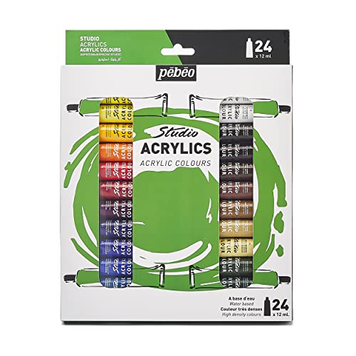 PEBEO - Studio Acrylics - Juego de colores acrílicos de calidad profesional - 24 tubos, 12 ml