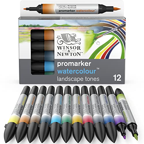 Winsor & Newton Promarker Watercolor Rotulador de Acuarela, Tonos Paisaje, Set de 12