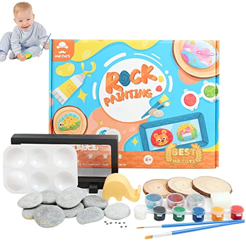 Jimtuze Kits de pintura rupestre para niños - Juego de pintura de colores pulidos Artes y manualidades de juguetes educativos | Guijarros para pintar suministros de arte con bordes redondos