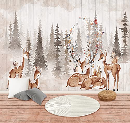 Papel pintado panorámico selva del ciervo sika, tema bosque y animales para sala de estar, dormitorio infantil, decoración de pared, paisaje natural moderno (400 x 280 cm)