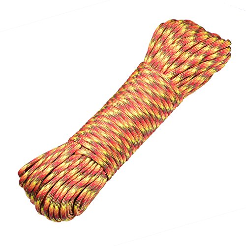 DonDon Cuerda de 30 Metros de Nylon Cuerda de Paracord Cuerda de Supervivencia para Actividades al Aire Libre, para Camping y para Manualidades 4 mm – 7 filamentos Amarillo-Orange-marrón-Rojo