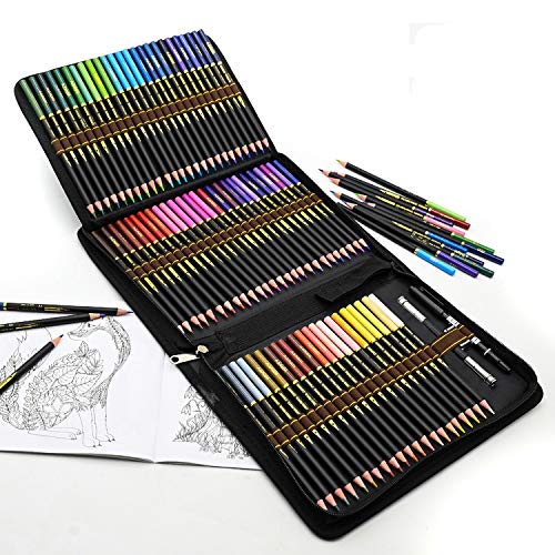 Lapices de Colores Profesionales para Adultos y Niños, Juego de 72, Lápices de Dibujo de Colores aceitosos con Kit de Bolsa portátil para agrupar y proteger sus Lápices de Colores