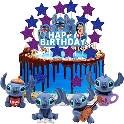 Stitch Adornos para Tartas - simyron 25Piezas Lilo y Stitch Mini Figuras Cake Topper Decoración de Pastel Cumpleaños, Stitch Dibujos Animados para Party Decoración Torta Fiesta Suministros