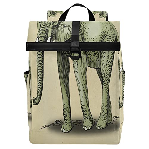 Elefante Dibujo Pergamino Roll Top Mochila Mujeres Hombres Casual Daypack Portátil Bolsillo