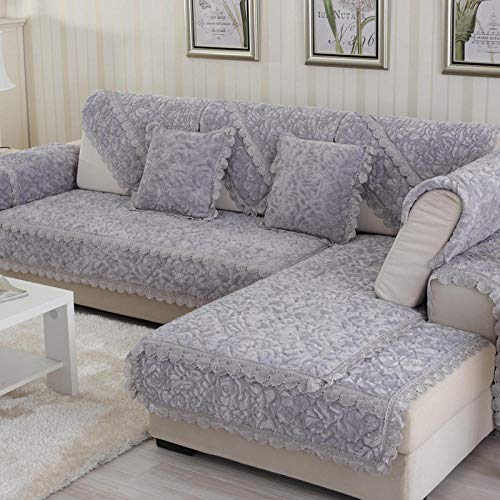 Suuki vidalce Fundas Sofa,Funda de sofá Rose para Sala de Estar,Funda de sofá, Fundas de sofá de Felpa,Funda de sofá Antideslizante Gruesa de Invierno-Gris_Los 70 * 90cm