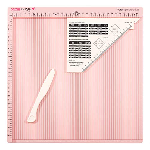 Vaessen Creative Score Easy Base para Marcar en CM con Plegadera de Hueso y Guía para Hacer Tarjetas y Manualidades con Papel, Rosa, 30,5 x 30,5 cm