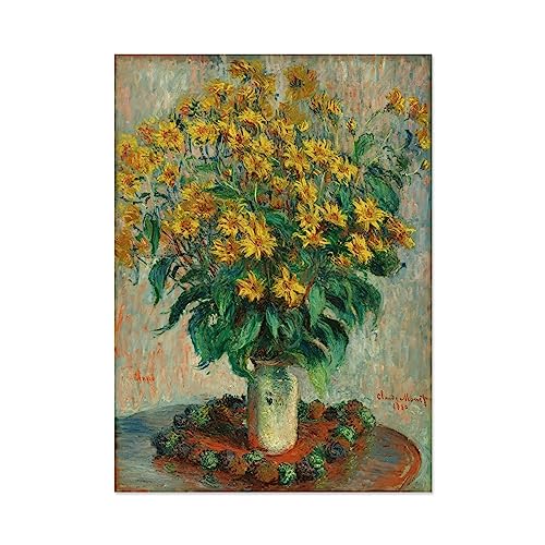 DHAEY Cuadros flores para sala de estar. Flores de alcachofa de Jerusalén de Claude Monet. Reproducción de pinturas. Lienzo Pintura para pared 60x85cm Solo Lienzo