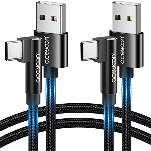 aceyoon 2 Pack Cable USB C 1m, Cable USB C 90 Grados Carga Rápida y Sincronización Cable Cargador Tipo C Compatible para Samsung Galaxy S22 S21 S20 S10, para Huawei P40 P30 y más