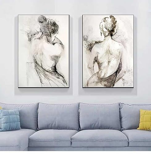 DOUKI Póster de lienzo con impresiones en blanco y negro sobre cuadro abstracto para sala de estar, decoración nórdica para el hogar, espalda Vintage para mujer, humo, 2 piezas, 60x80cm, sin marco